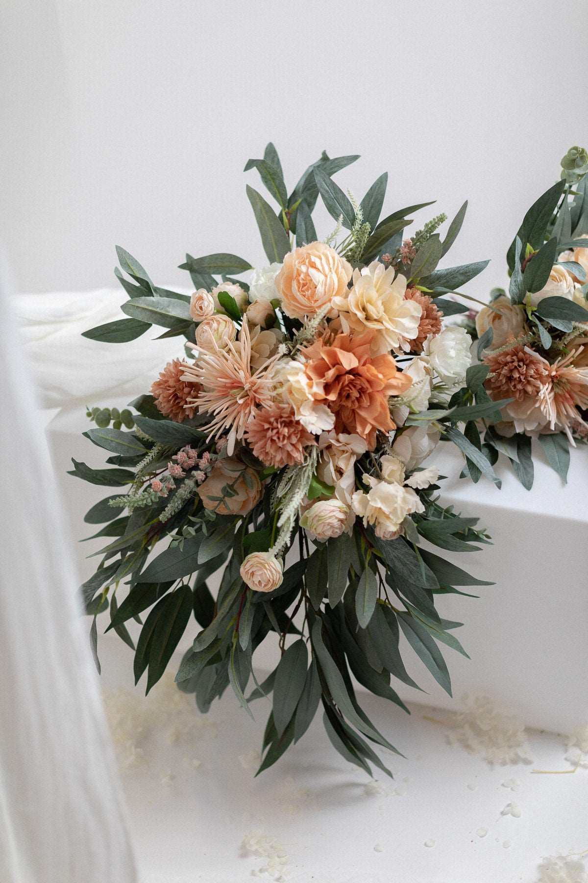 hiddenbotanicsweddings Bouquets Artificial Flowers Bridal Bouquet - Forest Green & Peach