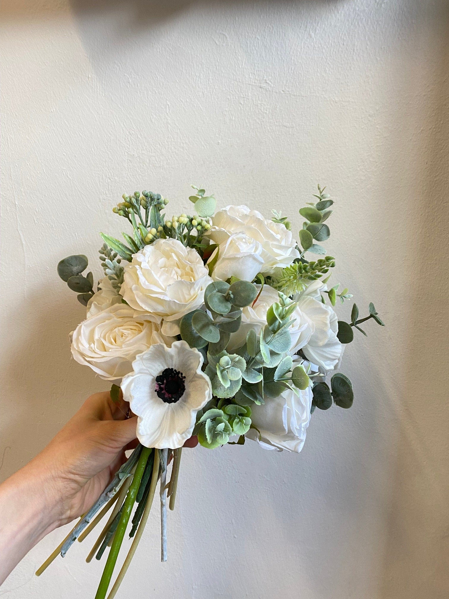 hiddenbotanicsweddings Bouquets Artificial Flowers Bridal Bouquet - Silky White & Green