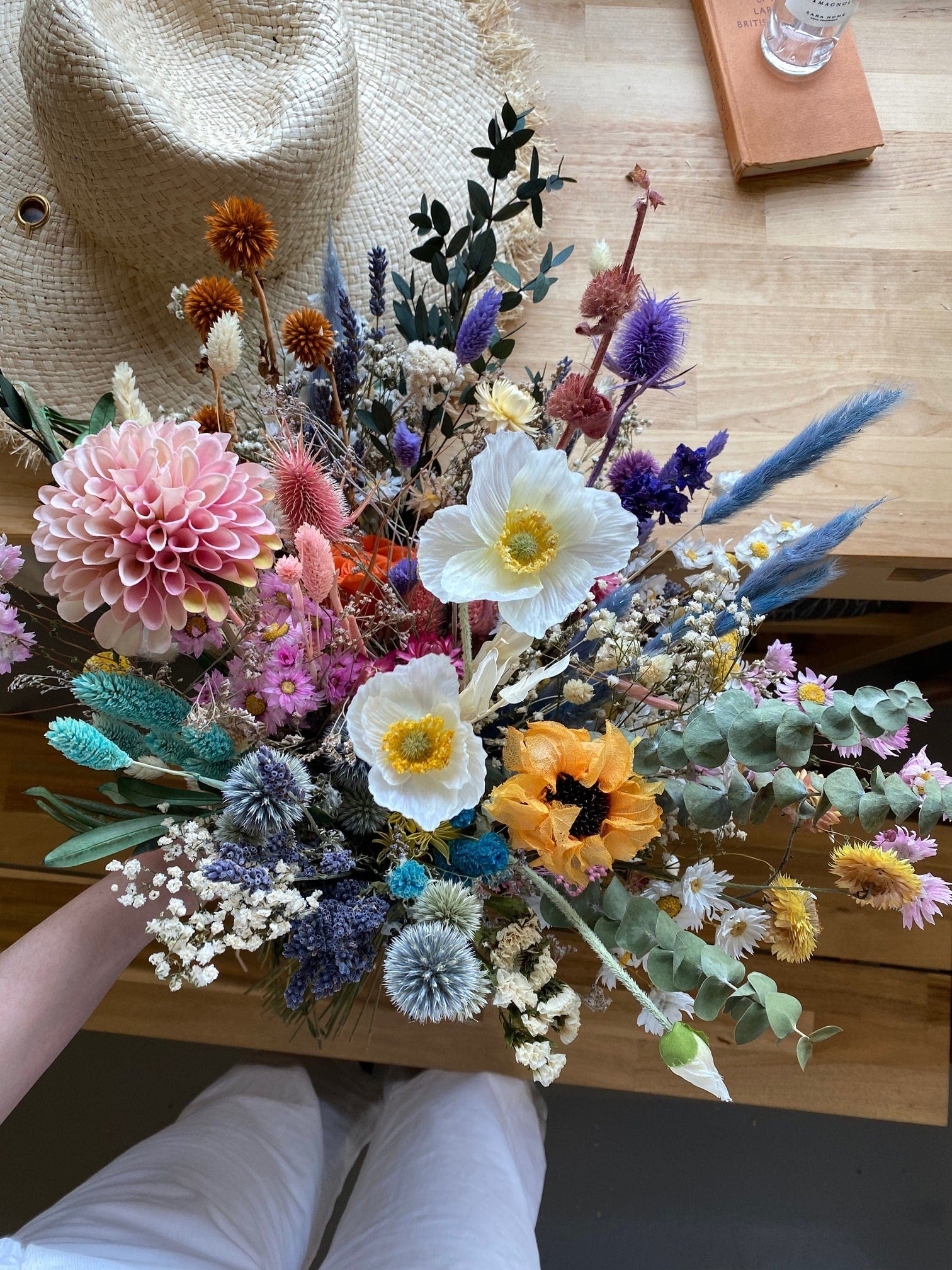 hiddenbotanicsweddings Bouquets Colourful Dried & Artificial Flowers Bridal Bouquet - Light Green & Pink
