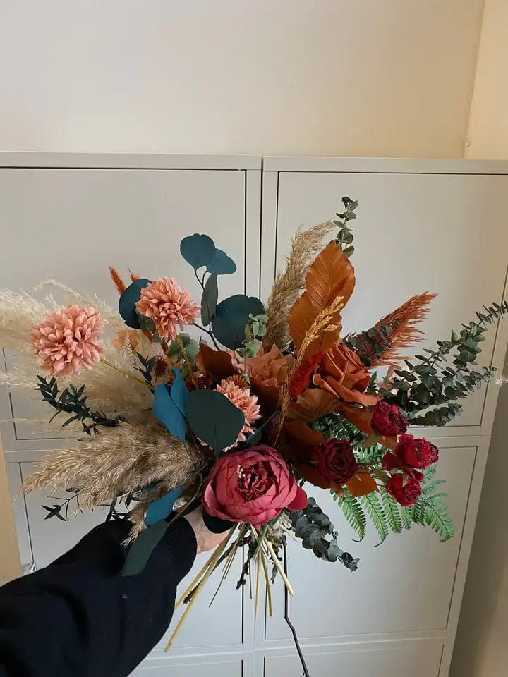 hiddenbotanicsweddings Bouquets Colourful Dried & Artificial Flowers Bridal Bouquet - Rustic Red & Orange