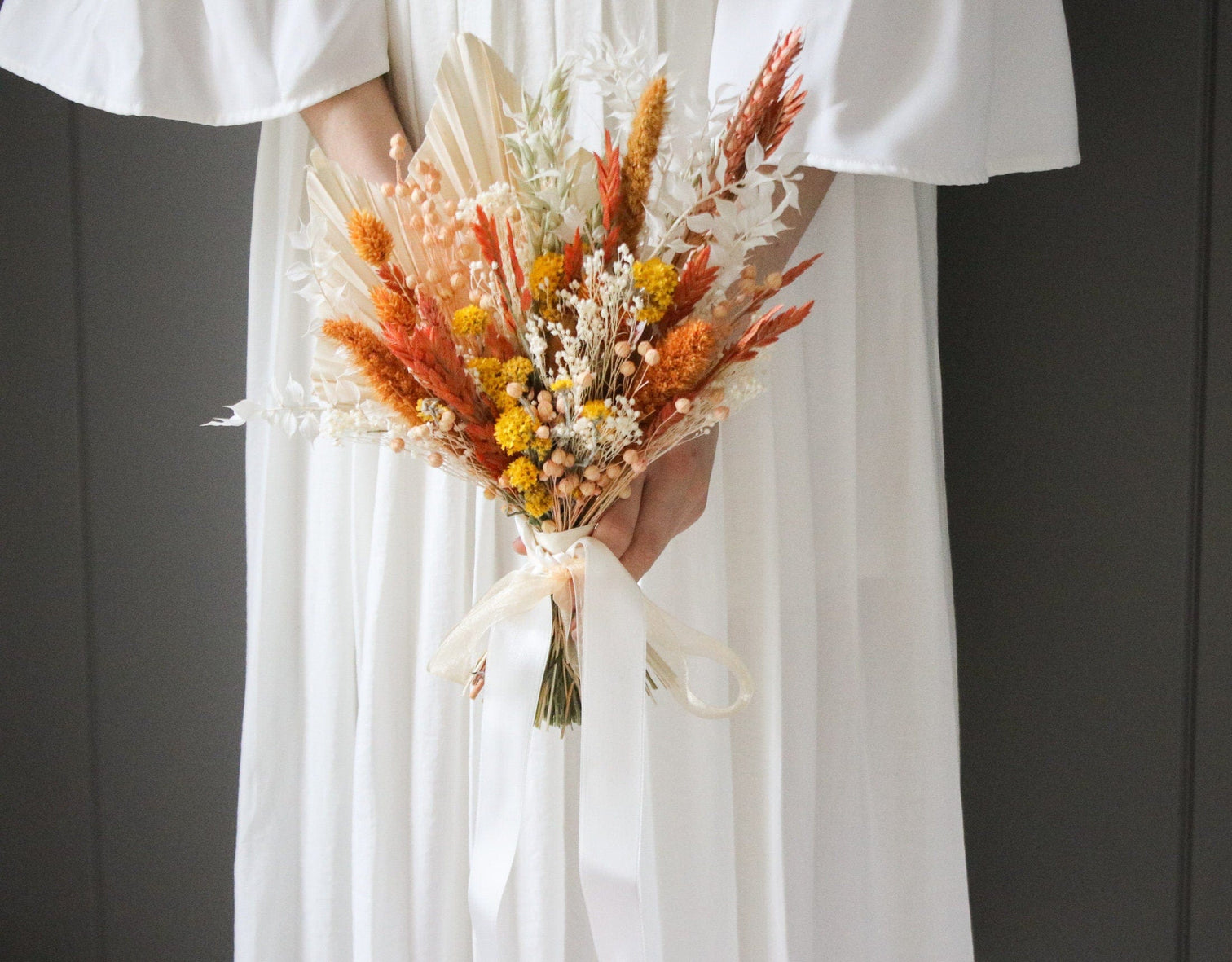 hiddenbotanicsweddings Bouquets Colourful Dried Flowers Bridal Bouquet - Burnt Orange & Yellow