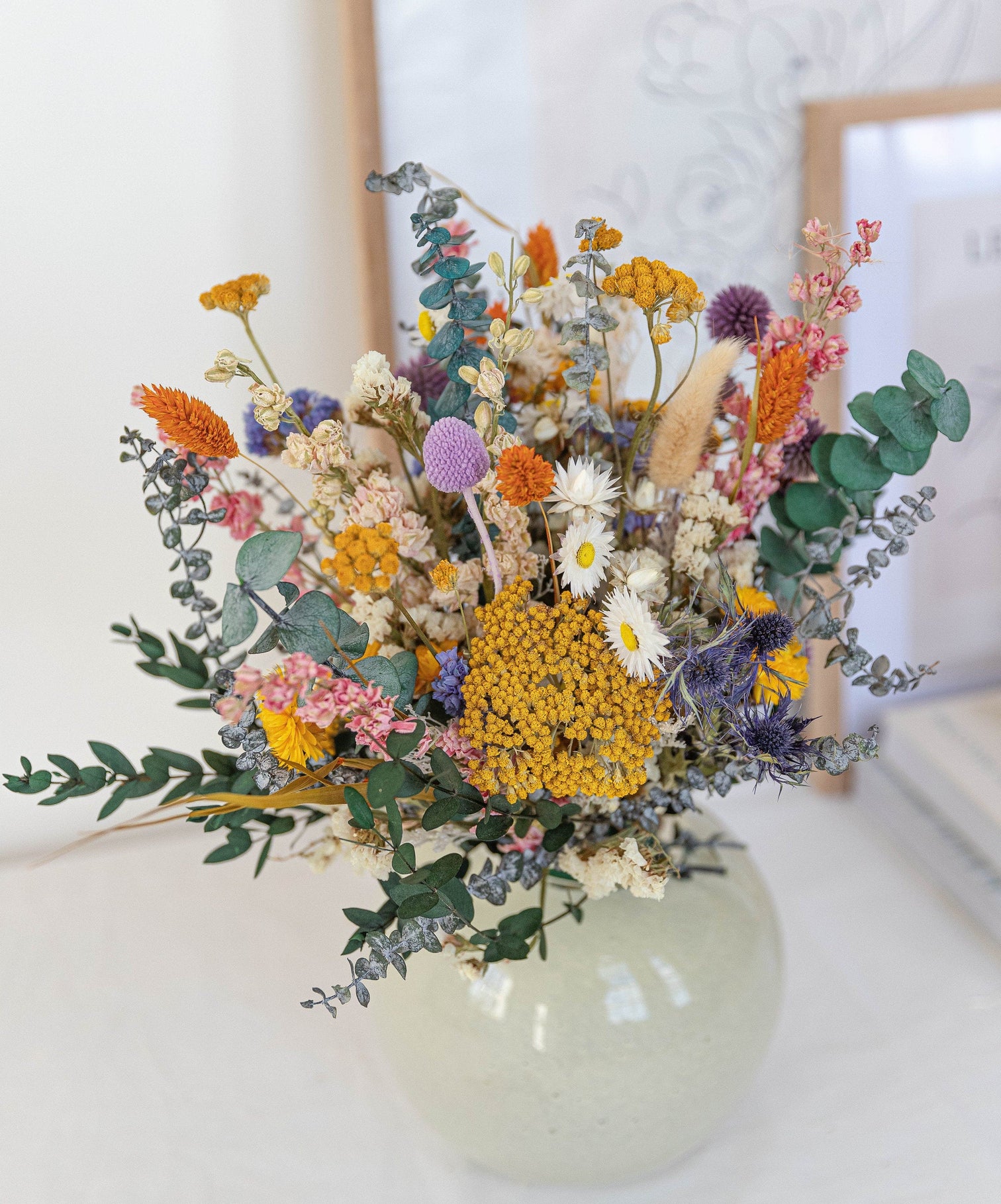hiddenbotanicsweddings Bouquets Colourful Dried Flowers Bridal Bouquet - Forest Green & Yellow