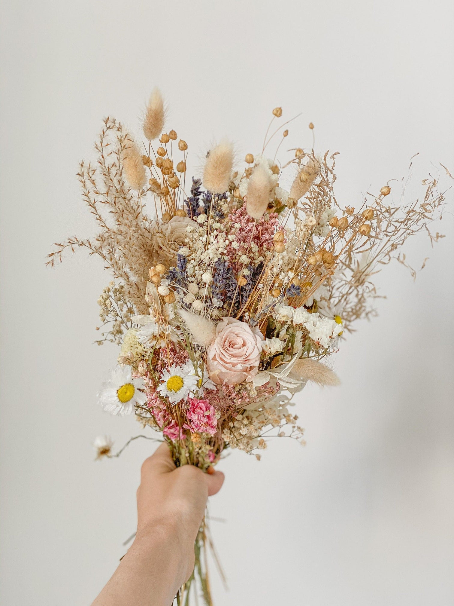 hiddenbotanicsweddings Bouquets Colourful Dried Flowers Bridal Bouquet - Soft Cream & Pink