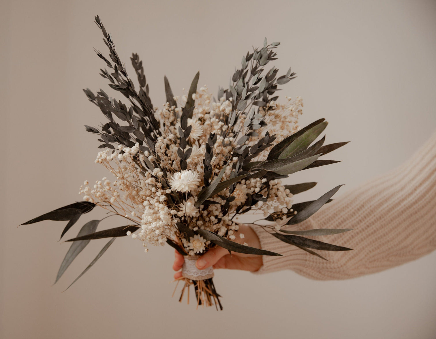 hiddenbotanicsweddings Bouquets Dried Flowers Bridal Bouquet - Eucalyptus Green & Cream