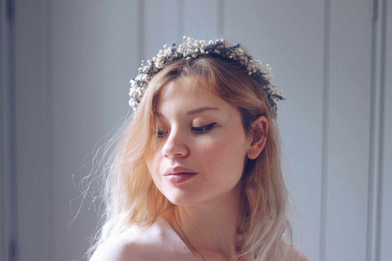 hiddenbotanicsweddings Hair Crowns French Dried Lavender and Dried Baby's Breath Bridal Crown / Lavender Crown