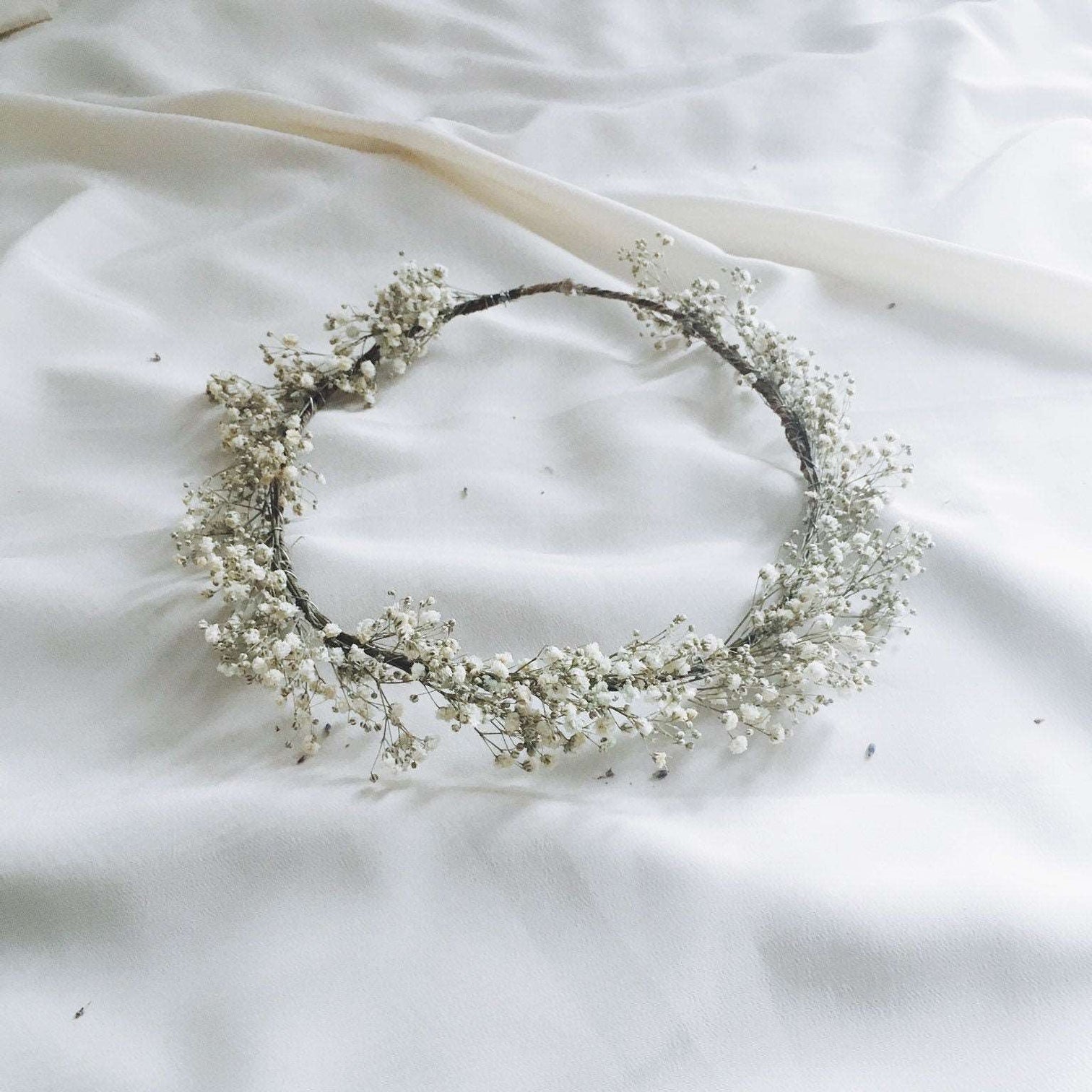 hiddenbotanicsweddings Hair Crowns Cream Baby's Breath flower crown, Baby's Breath Real Dried Flower Crown, Wedding Crown, Rustic Wreath,dried Gypsophila boho crown