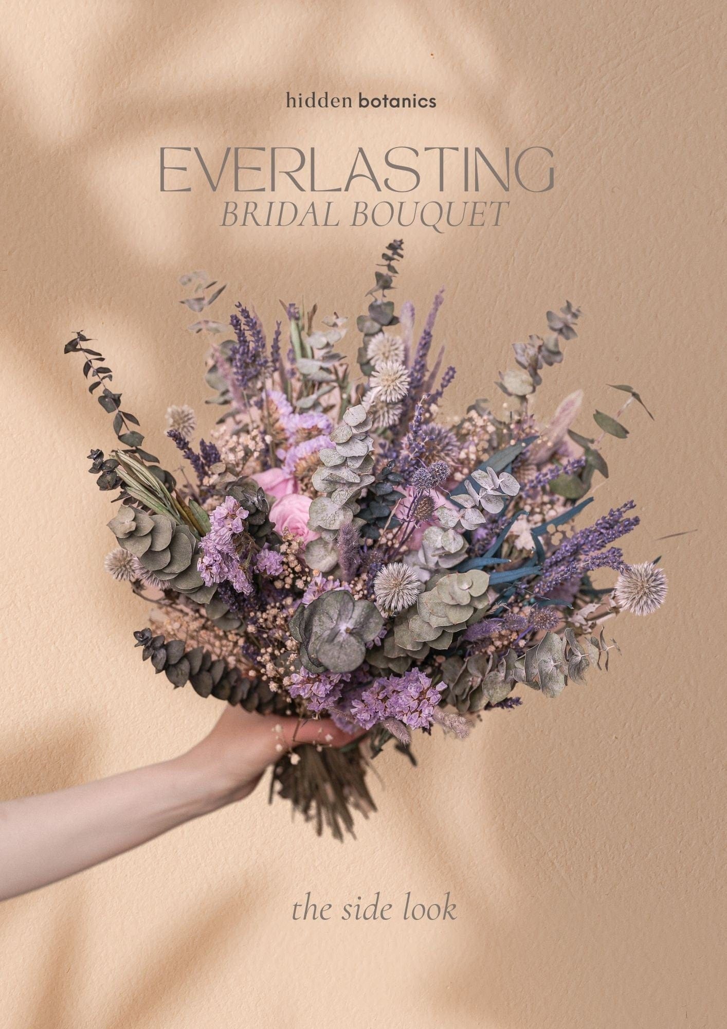 hiddenbotanicsweddings Dried Pale Eucalyptus, Scottish Globe Thistles & Lilac Eternal Roses Wildflower bridal bouquet / Lilac Wedding Bouquet / Purple Wedding