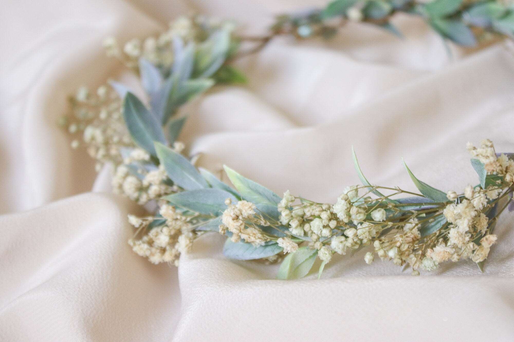 hiddenbotanicsweddings Hair Crowns Boho Flower Wreath, Baby's Breath Flower Crown, Woodland Flower Crown, Rustic Forest Herbs, Boxwood Wedding Crown, Bride Crown, Green Crown