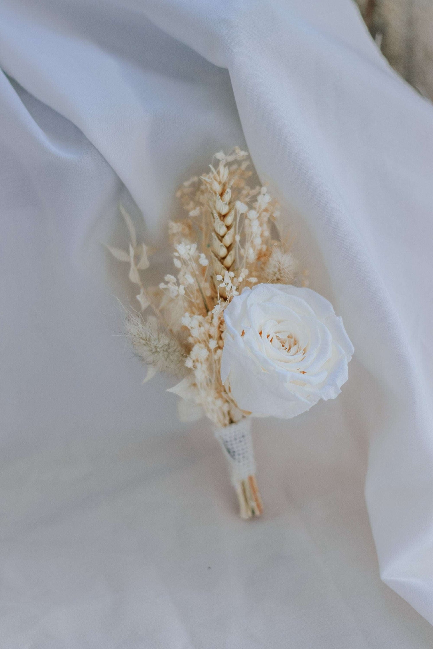 hiddenbotanicsweddings Buttonholes/Boutonnieres Bleached Gypsophila Lapel Pin and Natural Dried Flowers Boutonniere Preserved Rose Buttonhole / Boho Boutonnaire