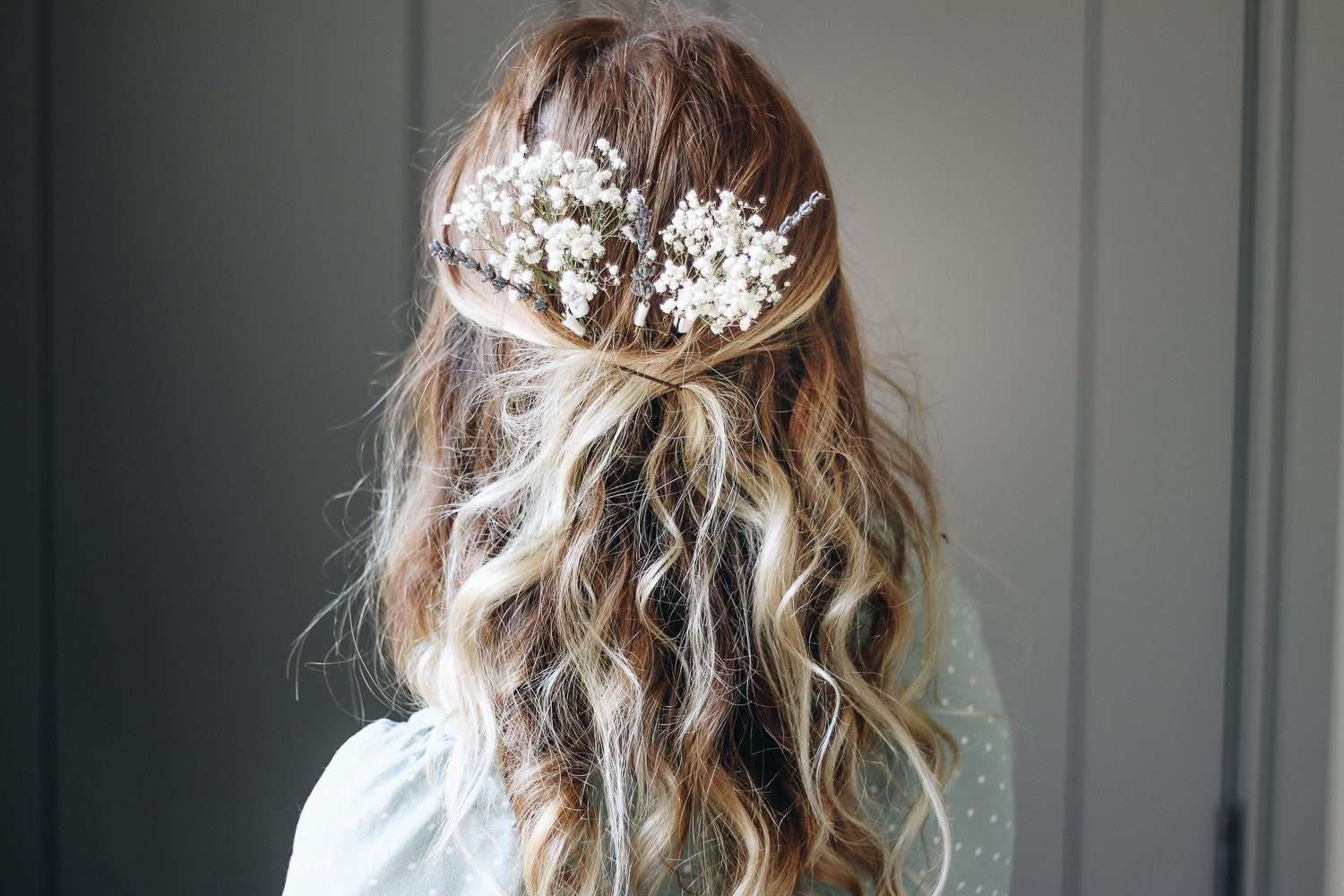 hiddenbotanicsweddings Hair Pin Sets Baby's Breath Bridal Hair Pin Set, Lavender Hair Pins, Dried flowers Hair pins, Dried Flowers Hair accessory, Boho weddings, Natural Bride