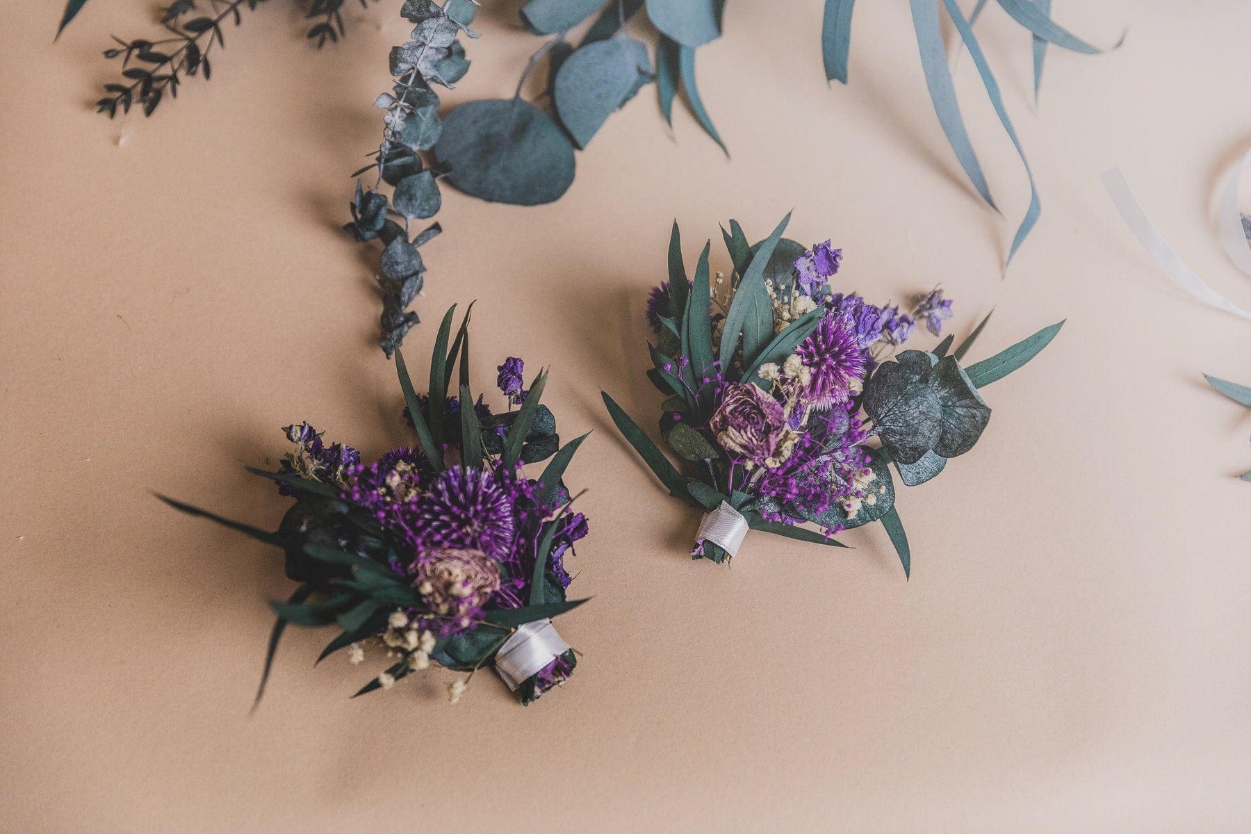 hiddenbotanicsweddings Buttonholes/Boutonnieres Eucalyptus & Globe Scottish Thistle Purple Boutonnieres / Lapel Pin For Men / Groom Pin / Boho Boutonniere / Groom Boutonniere