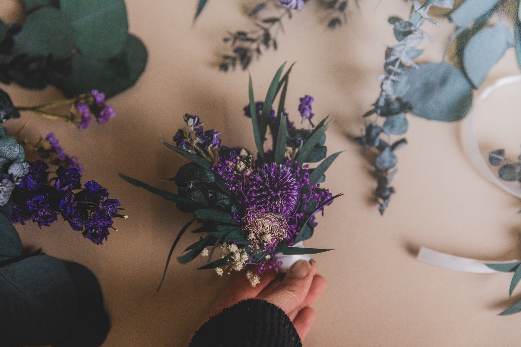 hiddenbotanicsweddings Buttonholes/Boutonnieres Eucalyptus & Globe Scottish Thistle Purple Boutonnieres / Lapel Pin For Men / Groom Pin / Boho Boutonniere / Groom Boutonniere