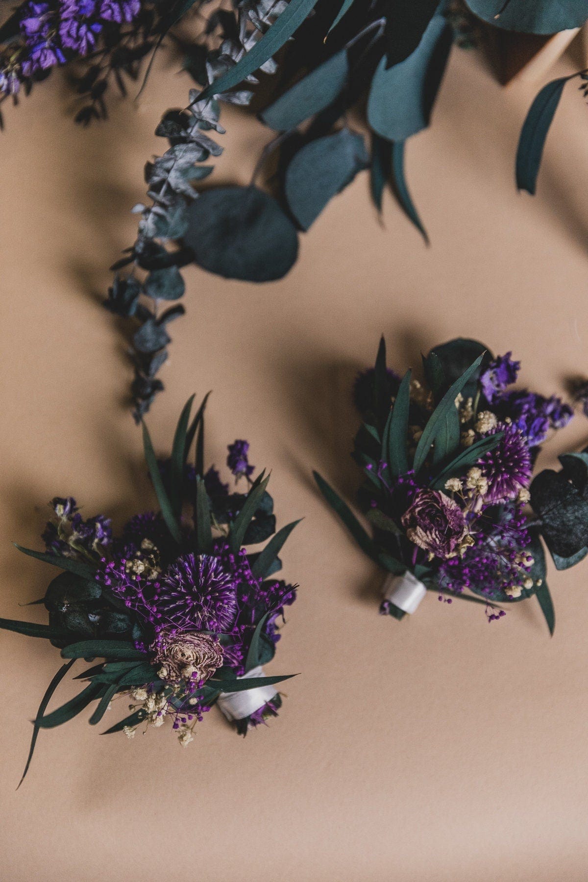 hiddenbotanicsweddings Buttonholes/Boutonnieres Eucalyptus & Globe Scottish Thistle Purple Boutonnieres / Lapel Pin For Men / Groom Pin / Boho Boutonniere / Groom Boutonniere