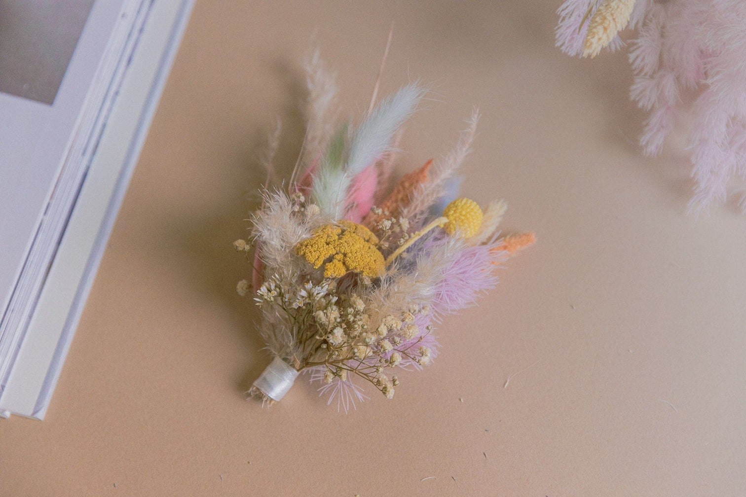 hiddenbotanicsweddings Buttonholes/Boutonnieres Pastel Rainbow Billy Balls Boutonnieres / Lapel Pin For Men / Groom Pin / Boho Boutonniere / Groom Boutonniere