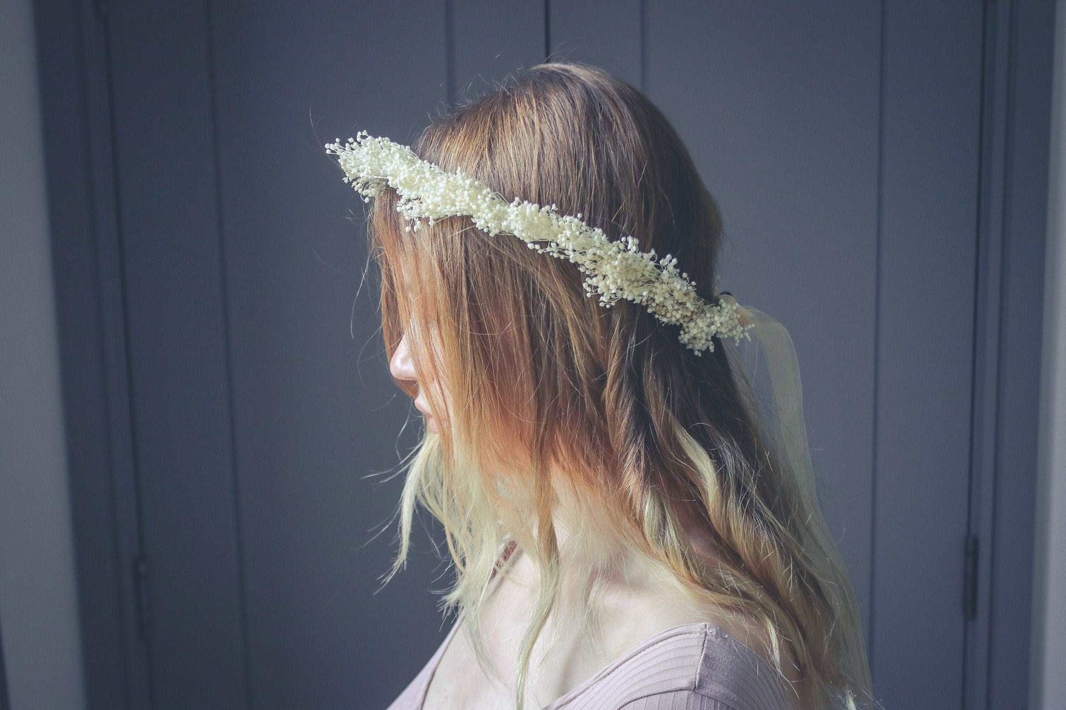 hiddenbotanicsweddings Hair Crowns Bleached Gypsophila Crown, Rustic Flower Crown, Boho Flower Crown, Wedding Crown, Dried Flowers, Bridal Accessories, Crown