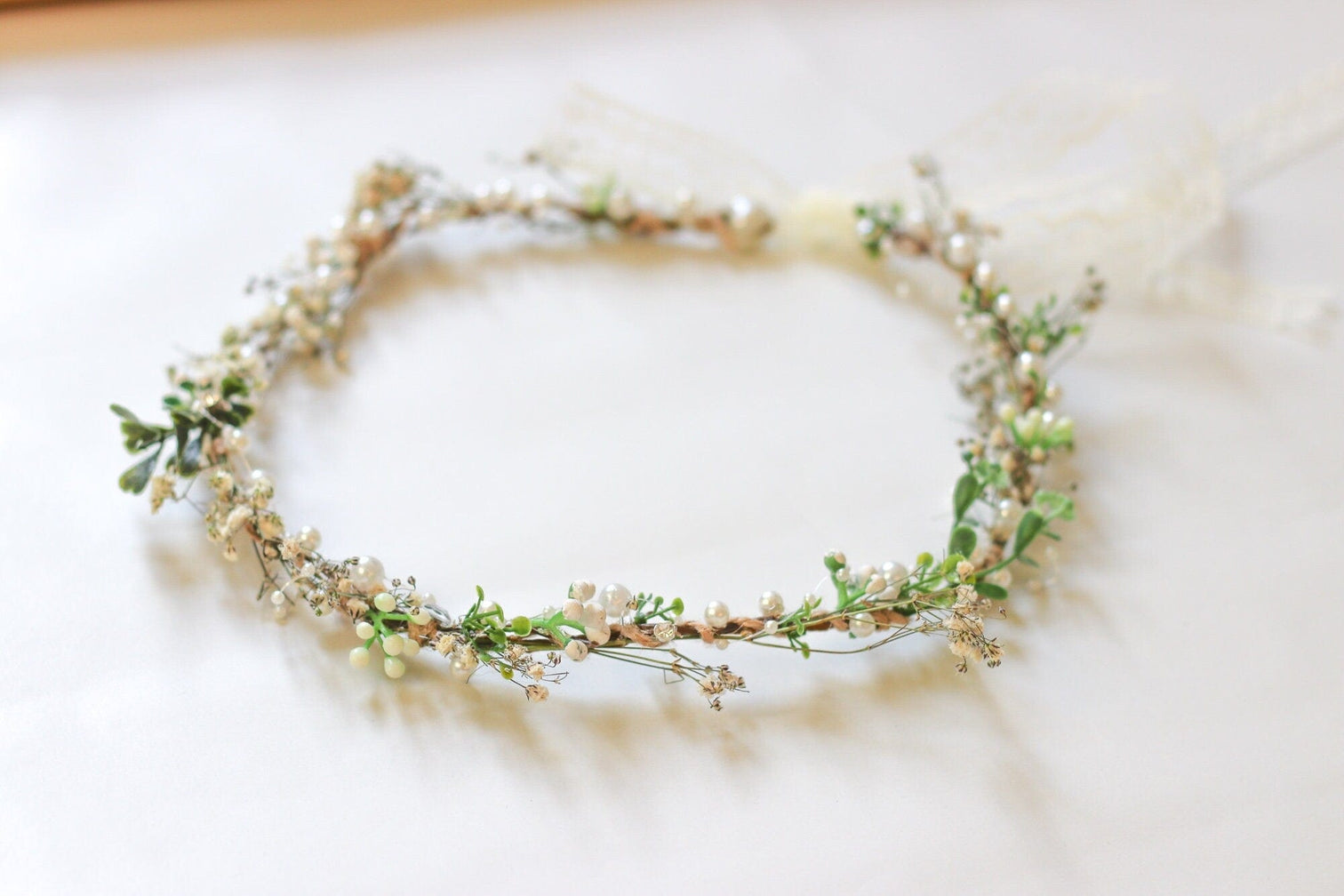 hiddenbotanicsweddings Hair Crowns Minimalist Bridal Ivy Crown with Wild Forest Herbs & Pearls, Bridal Hair Boho Weddings, Rustic Weddings, Romantic