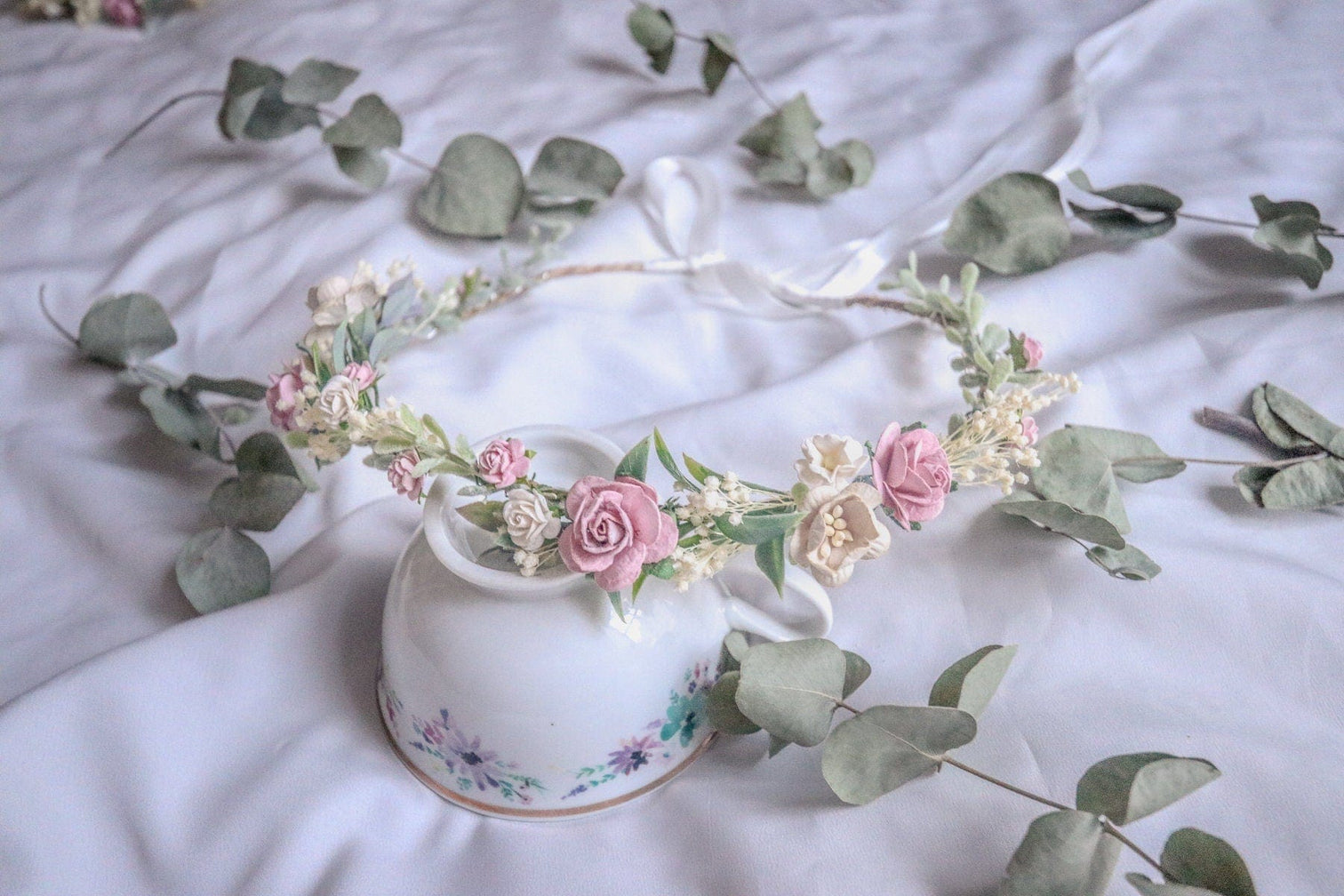 hiddenbotanicsweddings Hair Crowns Vintage Flower Crown, Boho flower crown pastel colours, pastel wedding crown, Summer crown, Summer weddings, Bridal crown