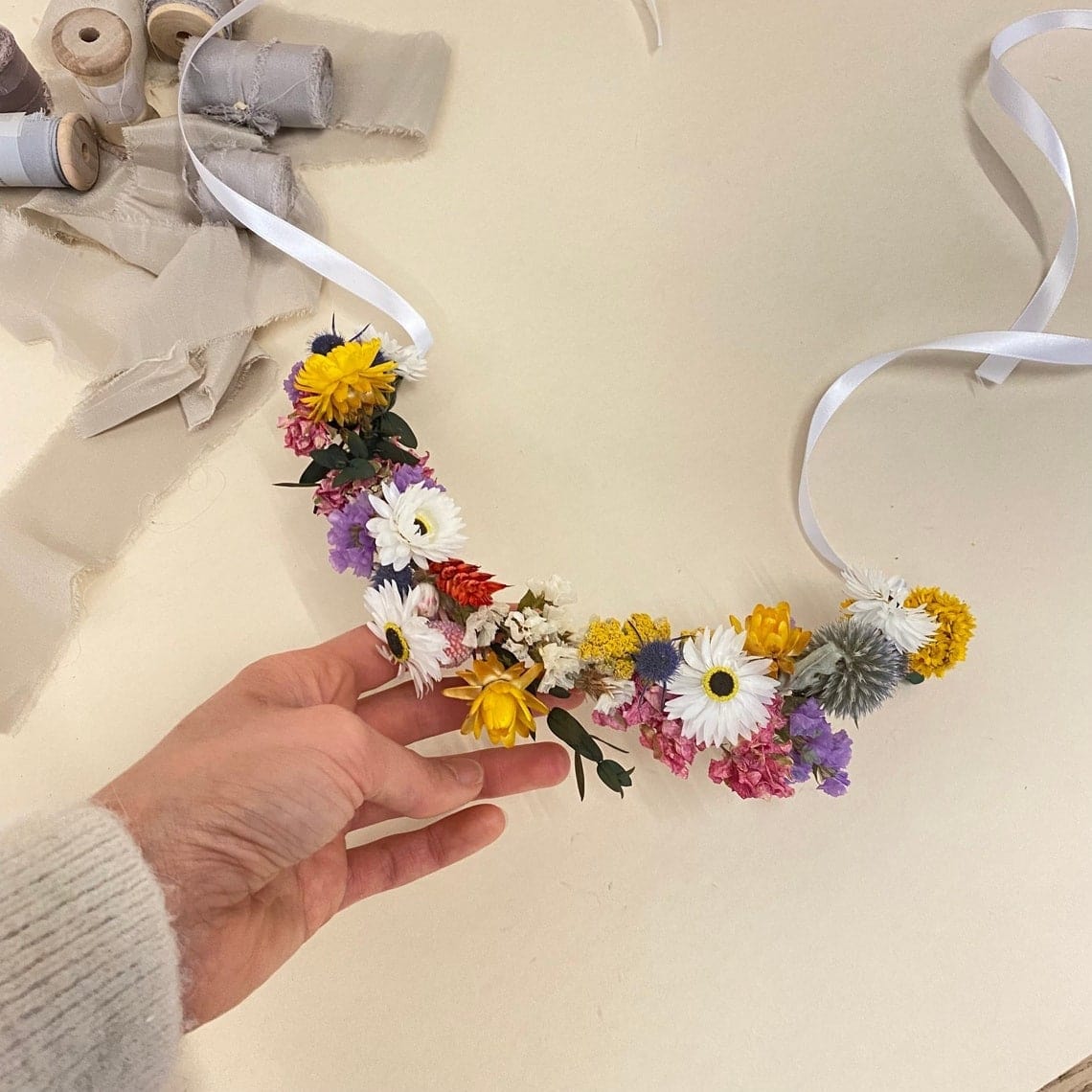 hiddenbotanicsweddings Hair Crowns Real Dried Wildflower Half Crown / Meadow Flower Half Crown / Real Dried Flowers Crown / Dried Wedding Crown
