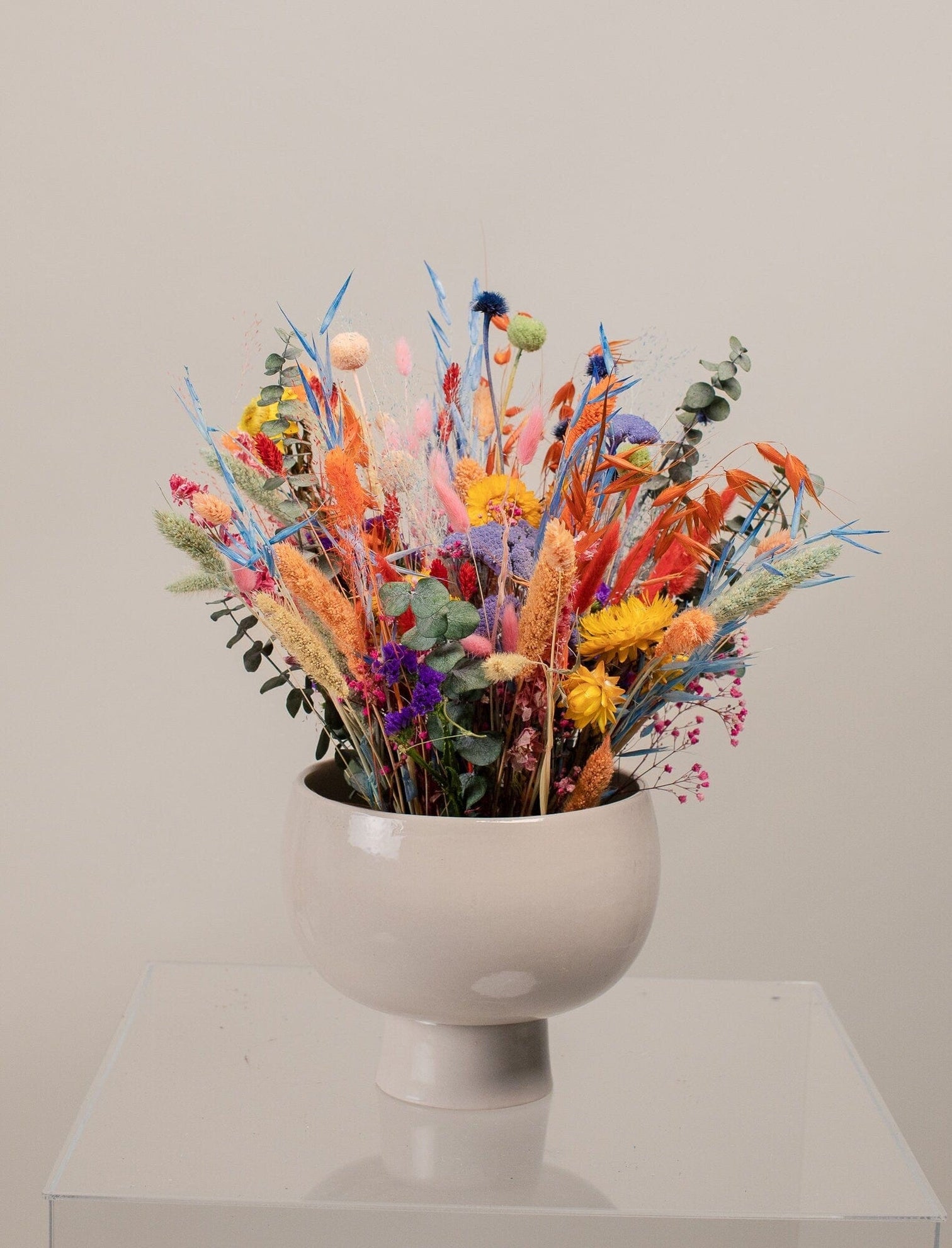 hiddenbotanicsweddings Dried Colourful Wildflowers & Preserved Eucalyptus Loose Flowers Centerpiece and Vase Arrangement / Ceremony Flowers