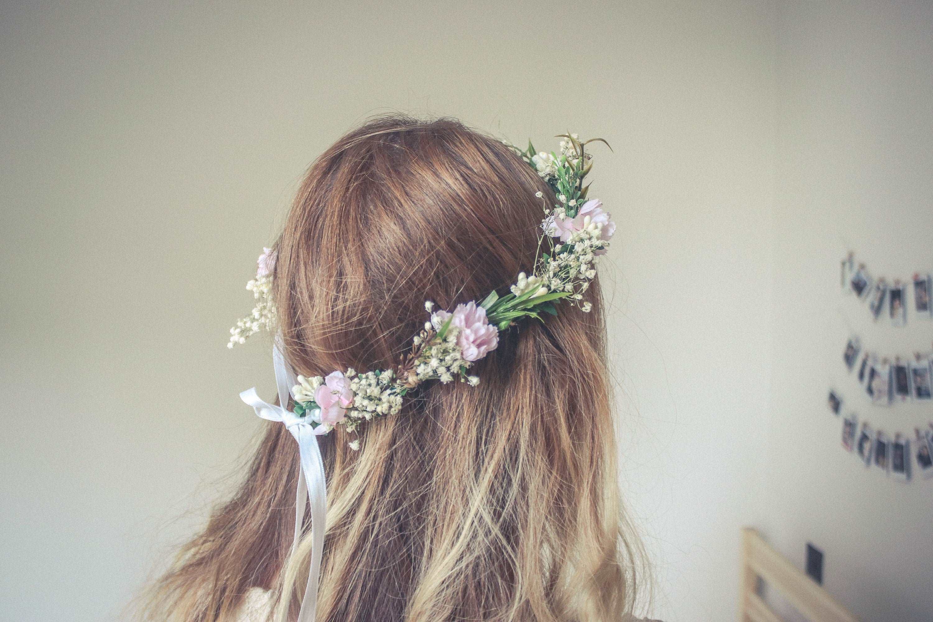 hiddenbotanicsweddings Hair Crowns Baby's breath Flower Crown, with Blush Pink Cherry Blossoms, wedding wreath, gypsophila wedding crown, boho flower crown