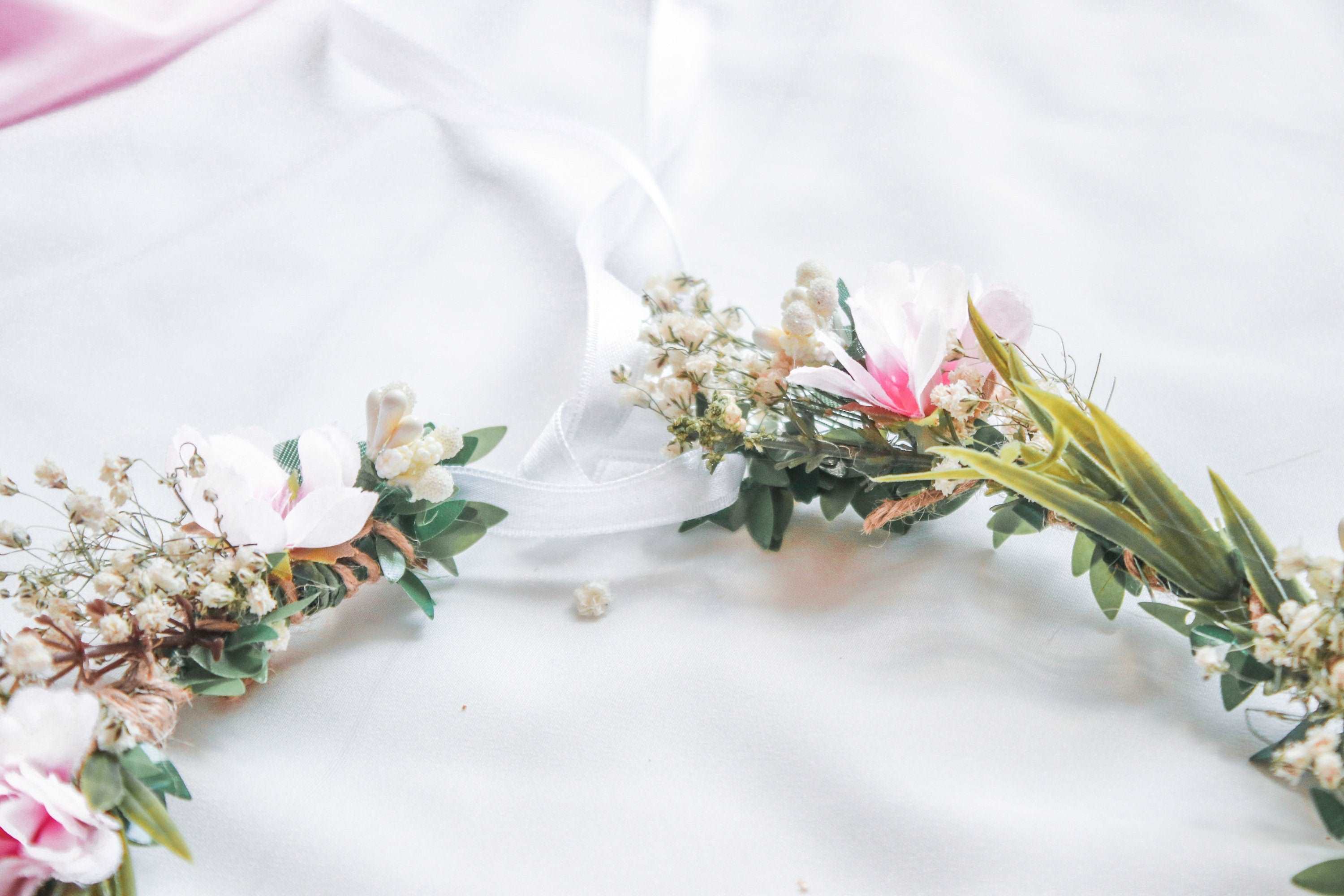 hiddenbotanicsweddings Hair Crowns Baby's breath Flower Crown, with Blush Pink Cherry Blossoms, wedding wreath, gypsophila wedding crown, boho flower crown