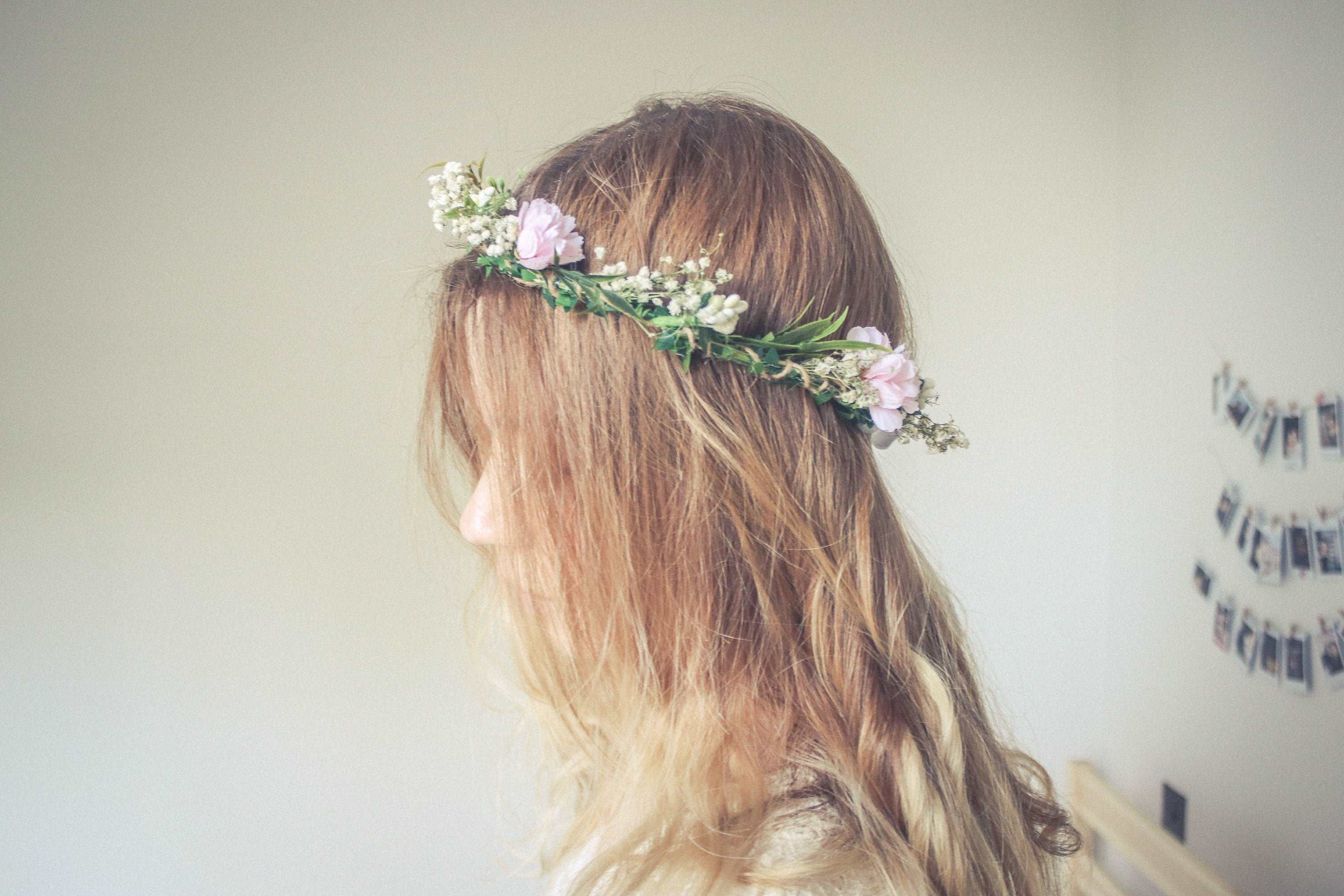 hiddenbotanicsweddings Hair Crowns Baby's breath Flower Crown, with Blush Pink Cherry Blossoms, wedding wreath, gypsophila wedding crown, boho flower crown