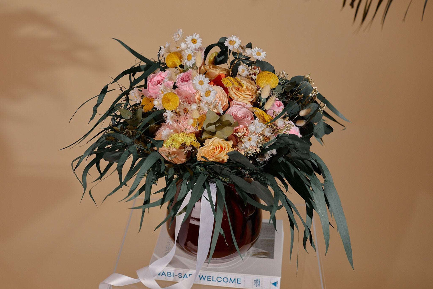 hiddenbotanicsweddings Bouquets Colourful Dried Flowers Bridal Bouquet - Forest Green & Peach
