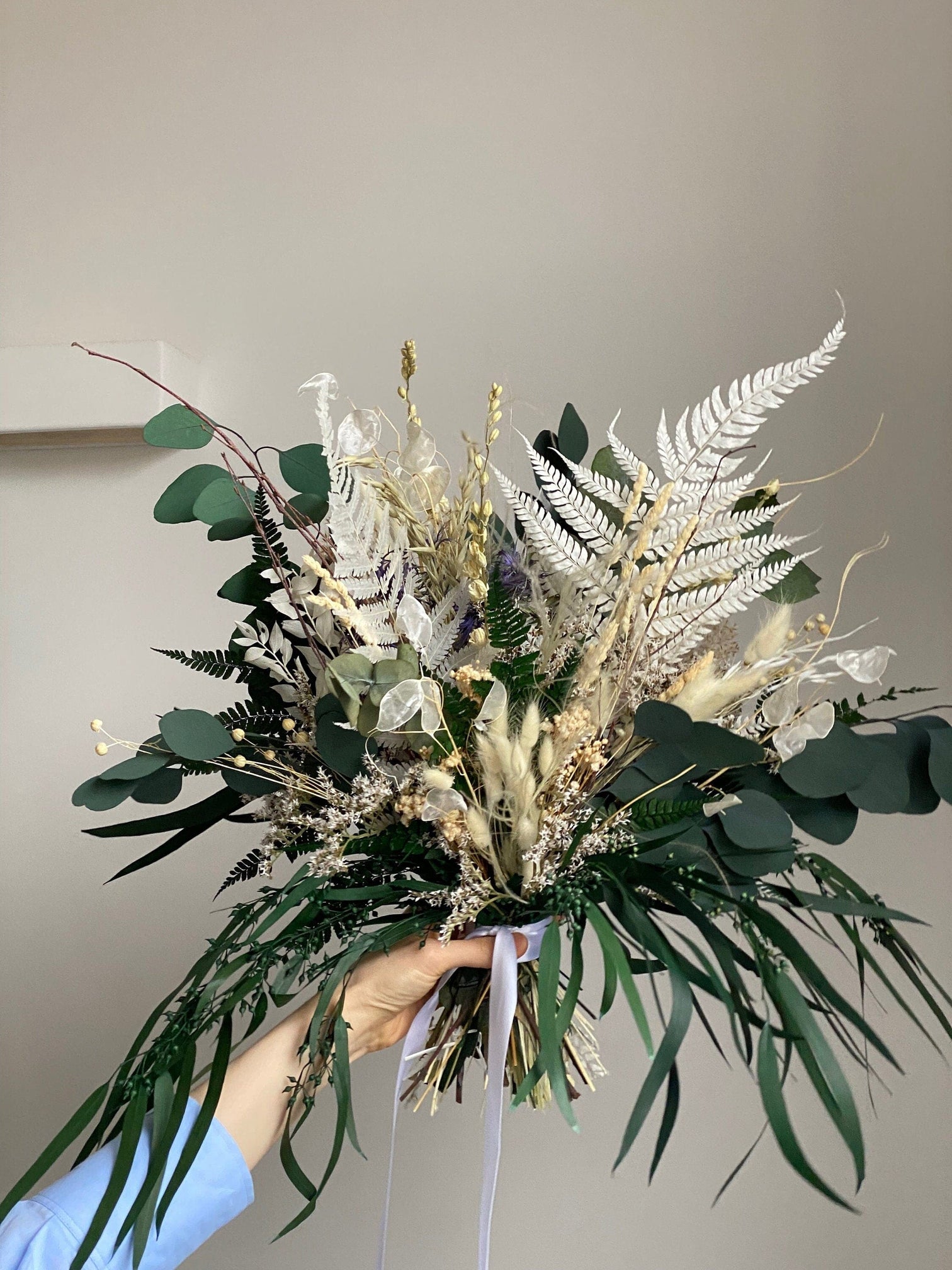 hiddenbotanicsweddings Bouquets Dried Flowers Bridal Bouquet - Woodland Green & Cream